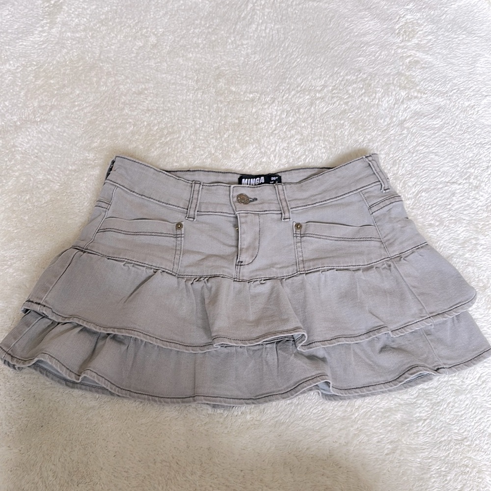 Minga London Kat Washed Denim Y2K Denim Skirt